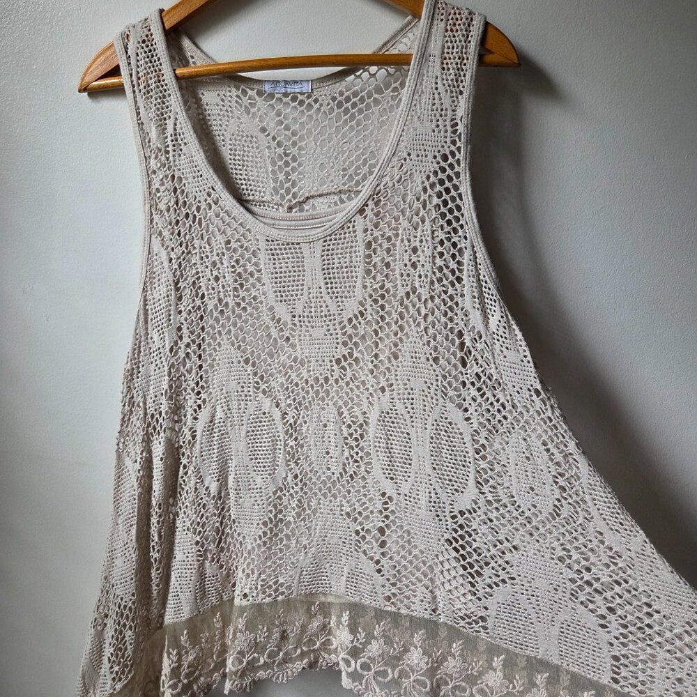 EUC AQUAVITA 2 PC TAUPE KNIT LACED 2 PC TANK TOP BEACH / SWIM ONE SIZE - Picture 2 of 15